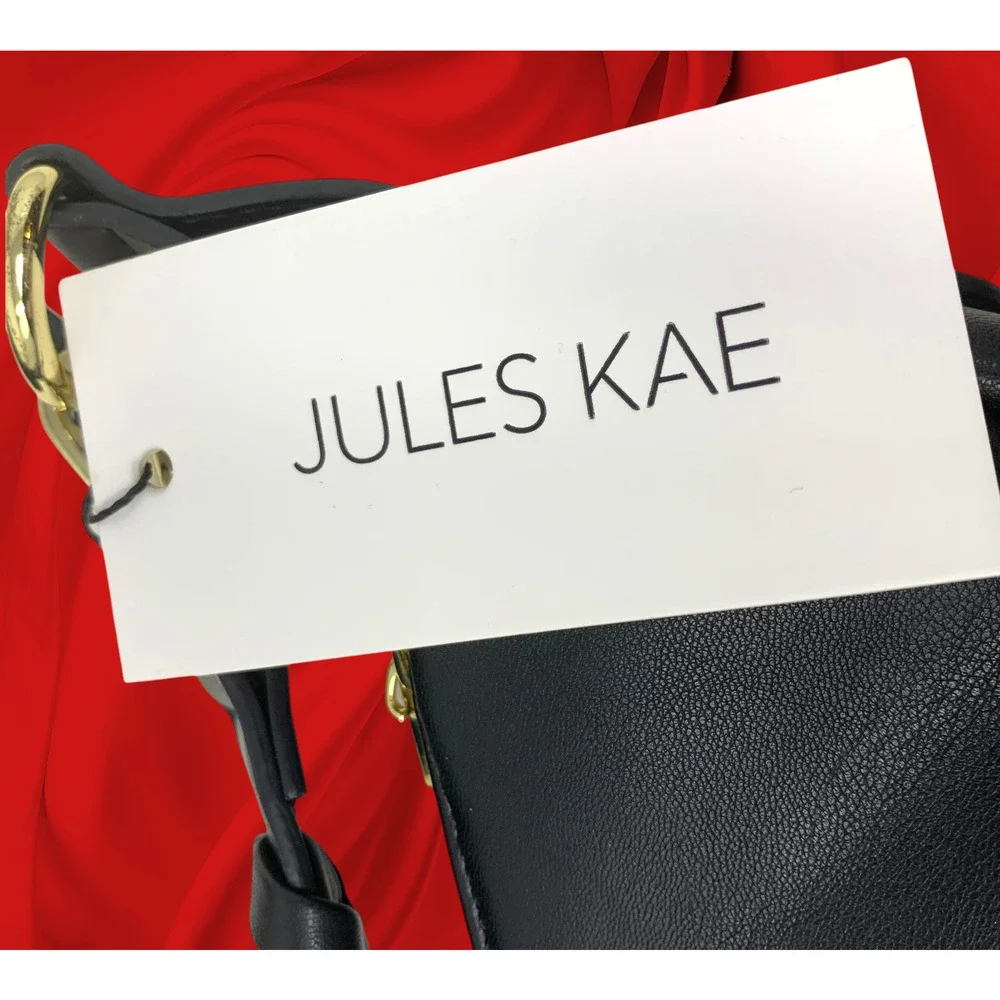 NWT Jules Kae Zola Black Vegan Leather Crescent Hobo Shoulder Bag Braided Strap